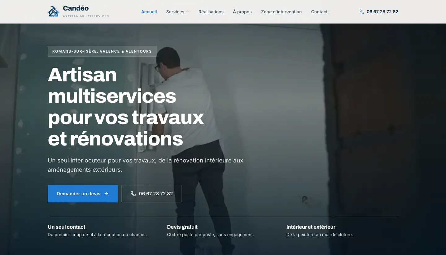 Site Candéo — artisan multiservices à Romans-sur-Isère